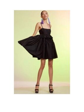 Cynthia Rowley Nikki Black Ruffle Taffeta Tiered Babydoll Mini Dress